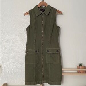 Black‎ Label by C’est Toi Sleeveless Olive Green Full Zip Utility Dress Pockets